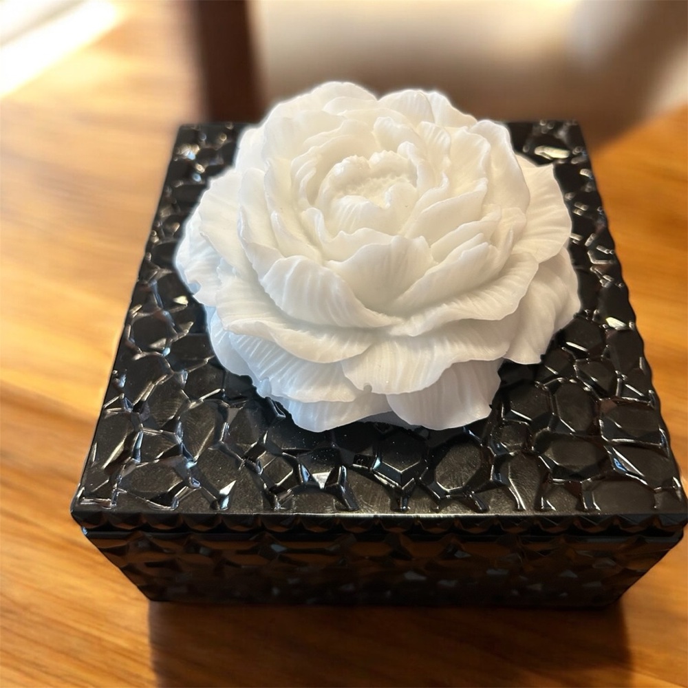 Black Textured Box with White Floral Accent